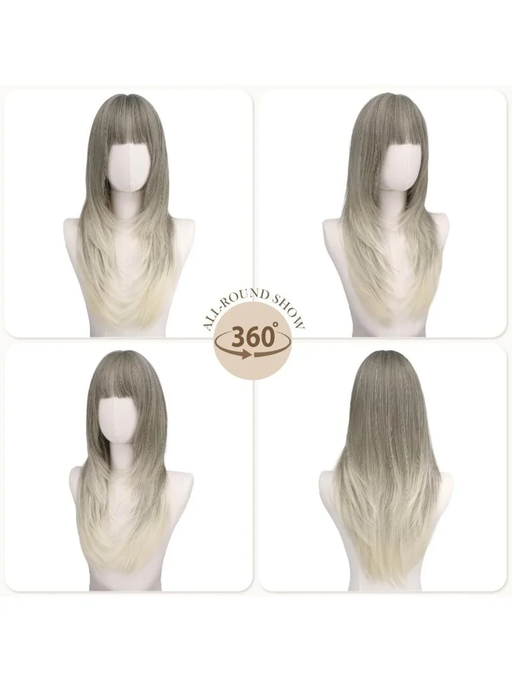 Women's Ash Blonde 24 Inch Natural Synthetic Long Straight Sleek Layered Wigs